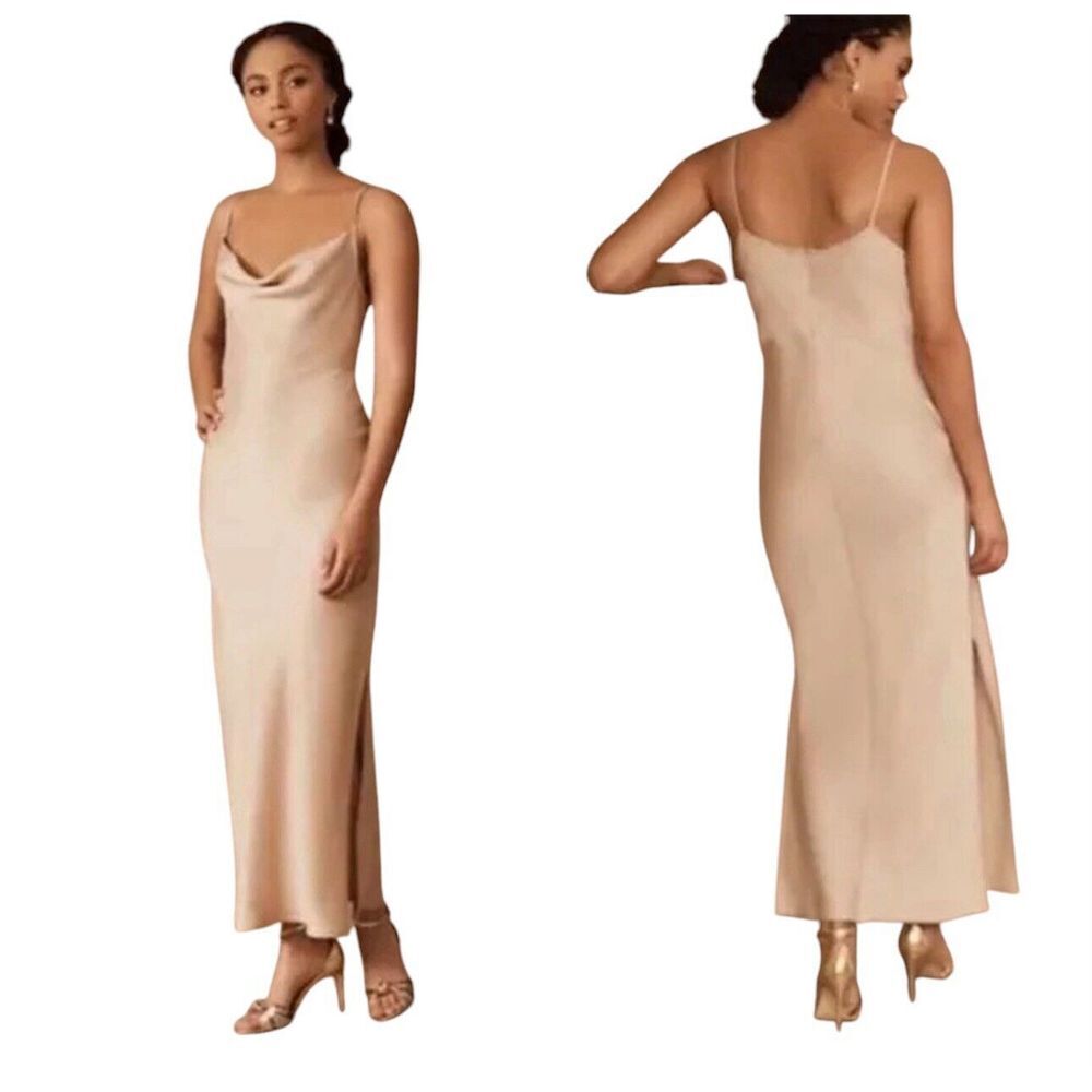 BHLDN Sachin & Babi Cali‎ Satin Midi Slip Dress Size 4 Cowl Neck Oyster Beige